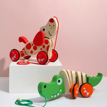 Baby drag toy traction puppy toddler push music kindergarten learn to walk pull cable crocodile sliding car 1 year old 2