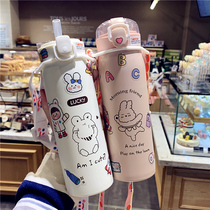 Creative cute bounce cover thermos cup oblique span portable student water Cup girl heart ins Wind super cute straw Cup