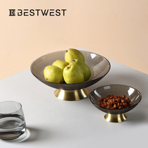 Creative Fruit Pan Swing Piece Modern Living Room Metal Bottom Snack Tray Minimalist Tea Table Glass Candy Basin Light Lavish
