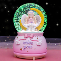 Little girl childrens birthday gift music box ornaments Moon Angel crystal ball snowflake rotating girl Music Box