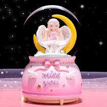 Snowflake rotating crystal ball girl Music Box children little girl birthday gift Moon Angel music box ornaments