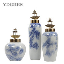 New Chinese ceramic storage tank wine cabinet decoration ornaments living room bozhijia home accessories model room Zen soft decoration