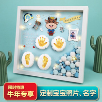  Baby full moon hand and foot prints fetal hair souvenirs baby hand and foot prints hand prints photo frames 100 days hand mold souvenirs