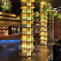 Custom restaurant bar wine cabinet by the wall luminous wine rack wall-mounted iron red wine wine rack partition display rack