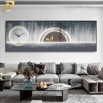Modern light luxury sofa background wall decoration painting clock wall clock living room horizontal plate atmosphere bedroom bedside painting clock