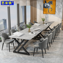 Minimalist grey Rock plate Conference Table marble Desk Guests Casual Talks Table Chinese Light Lavish Strip Desk