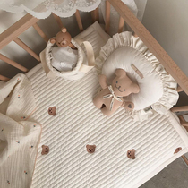 Embroidered bear quilted sheets cotton ins Korean same thick baby sheet baby mattress cover cotton bed hat