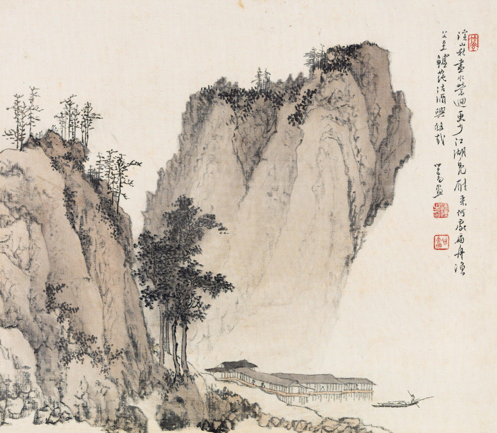 溥儒秋水泛舟图仿古画名画复制山水画名人字画名家书画装饰画