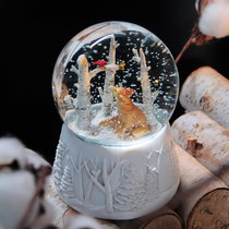 水晶球生日礼物八音盒小王子狐狸摆件冬季飘雪花球发条音乐盒治愈