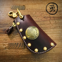 Ammerclick mans style key bag home mens thick genuine leather car key universal containing bag multifunction waist hanging