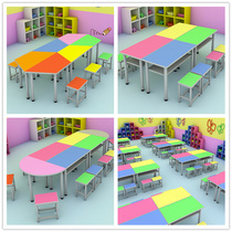 Color steel frame trapezoidal crescent triangular combination class and chair stool for elementary and middle school students activities fine art coaching training course