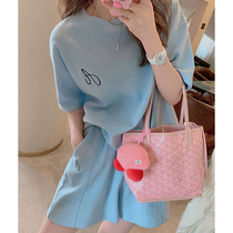 Casual sports suit womens summer new Korean version loose short-sleeved T-shirt wide-leg shorts running home two-piece set