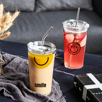 ins Water cup Coffee cup with straw High face value Large capacity scale glass milk tea cup Personal female
