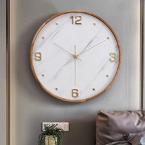 Modern light luxury walnut wall clock home fashion atmospheric leather clock living room decoration wall simple wind clock