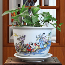 Jingdezhen ceramic flower pot Orchid Bowl classical style character pattern Eight Immortals Crossing the Sea Tree Basin fruit tree sweet-scented osmanthus