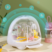 Baby bottle storage box portable large baby tableware storage box milk bottle drain with lid dustproof drying rack
