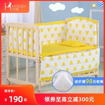 Moon child center crib plus high fence Newborn baby multi-functional child protection solid wood bed splicing can be moved