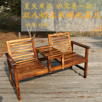Outdoor Open-air Garden Solid Wood Patio Table And Chairs Charring Embalming Wood New Chinese Leaning Chair With Tea Table Park Casual Chair