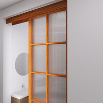 FAS-class log screen sliding door porch Japanese solid wood partition on track Changhong glass New Chinese moving door