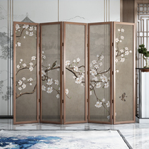 Flower and bird screen folding mobile office entrance Living room partition National style new Chinese style solid wood bedroom occlusion
