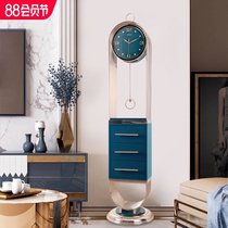 Luxury leather light luxury floor clock European-style household living room corner cabinet stand clock Modern fashion silent decoration table clock