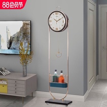 Modern light luxury floor clock Household fashion simple vertical metal big seat clock Villa living room creative mute standing clock