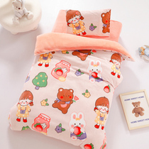 Kindergarten quilt three-piece set milk velvet quilt cover plus velvet baby childrens quilt thickened quilt coral velvet autumn and winter