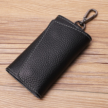 Genuine leather minimalist waist hanging key bag men large capacity with clamping cow leather multifunctional manual lock spoon bag female universal
