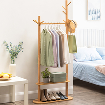 Coat rack Floor-to-ceiling double rod type simple modern bedroom net red household creative door solid wood hanging coating clothing shelf