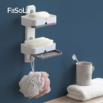 FaSoLa suction cup wall hanging non-perforated drain soap rack toilet student dormitory double non-standing water soap box