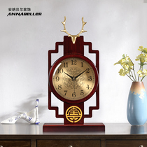 Lutou new Chinese clock clock Chinese home living room desktop table large table clock wooden imitation retro ornaments