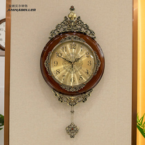 European large solid wood wall clock clock living room hanging wall home restaurant American retro decorative quartz clock
