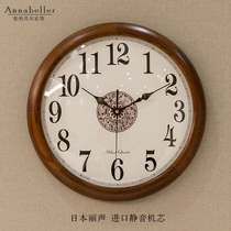 New Chinese style solid wood wall clock living room wall decoration clock mute Chinese style creative wooden simple quartz clock