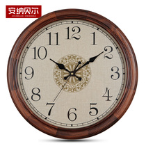Solid Wood mute wall clock American living room quartz clock bedroom round Chinese wall clock hanging watch clock hanging wall