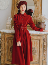 Autumn and winter 2021 New Year French retro New Years war dress Annual Meeting dress toast red dress