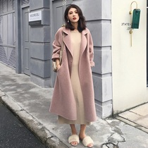 Autumn and winter 2021 new small thick cashmere woolen coat long dry rose powder woolen coat