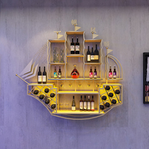 Wrought iron bar grill restaurant Wall-mounted industrial wind red wine Foreign wine storage storage display wine rack cabinet