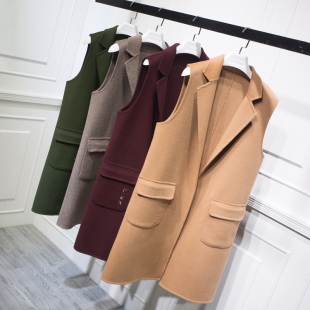 秋冬韩版手工双面羊绒呢马夹大衣修身中长款毛呢羊毛马甲背心女潮