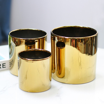 Light luxury golden flowerpot Nordic style interior desktop decoration with electroplating metallic ceramic flower ornaments