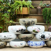 Hydroponic flower pot ceramic rough pottery non-porous daffodils aquatic large pottery basin personality red pottery pot vase