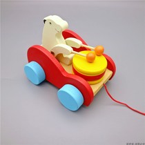 Wooden baby tug car animal shape infant children pull line pull rope 12-3 years old one year old cute toddler toy