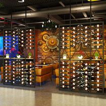 Creative industrial style restaurant floor card seat partition screen Modern simple wrought iron wine cabinet shelf display cabinet