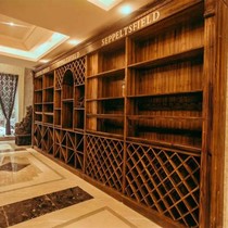 Factory custom wine display cabinet carbonized anti-corrosion wood Winery wine cabinet Foreign wine wine bar cabinet Display cabinet shelf