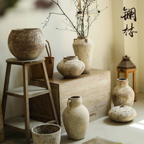 Retro vase coarse pottery silt breeze homestay pottery pot new Chinese ceramic dry flower balcony flower pot home furnishings