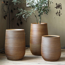 Floor-standing ceramic large flower pot 2021 new tree green plant pottery basin balcony layout ornaments simple living room decorations