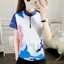 Camouflage quick-dryer short-sleeved womens badminton table tennis training team uniforms T-shirt elastic breathable top