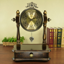European solid wood clock retro living room standing clock idyllic fashion desktop clock bedroom American swing table clock clock