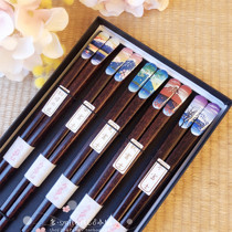 Spot Japan imported four seasons cherry blossom Mount Fuji five pairs of solid wood chopsticks gift box 301209