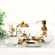 American light luxury India imported golden plum decoration creative glass with metal bathroom toiletries four-piece set