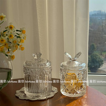 Korea ins retro relief glass storage cans desktop storage cans jewelry cotton visa jars flower sugar jars